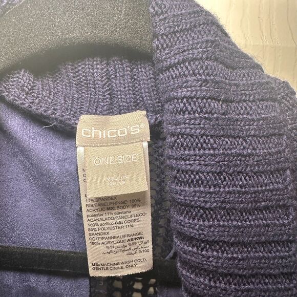 Chico's Cardigan Faux Suede Fringe Poncho Kimono Navy Blue One Size S M L XL XXL - Picture 5 of 5